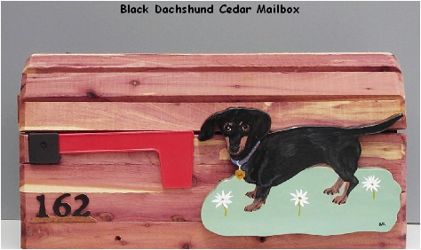 Cedar Mailbox with Black Dachshund