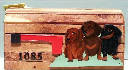 Cedar Mailbox with 3 dachshunds