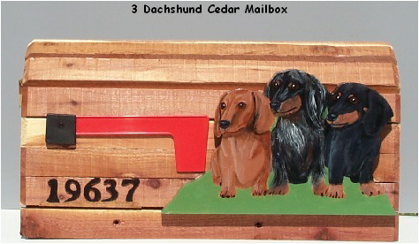 Cedar Mailbox with 3 Dachshunds